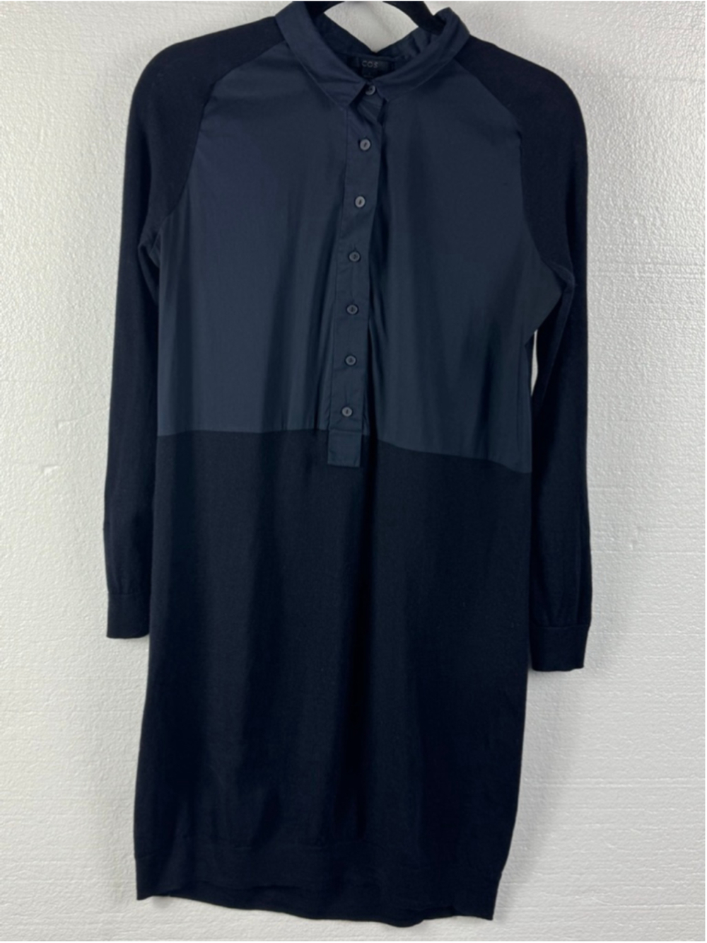 COS multimedia wool blend poplin black shift dress size Small